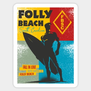 Folly Beach  South Carolina Surfer Silhouette Distressed Sticker